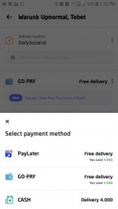 PayLater dari Go-Jek baru bisa dipakai untuk layanan Go-Food. Memiliki limit maksimal Rp500 ribu, pengguna bisa membayar tagihan pada akhir bulan tanpa bunga