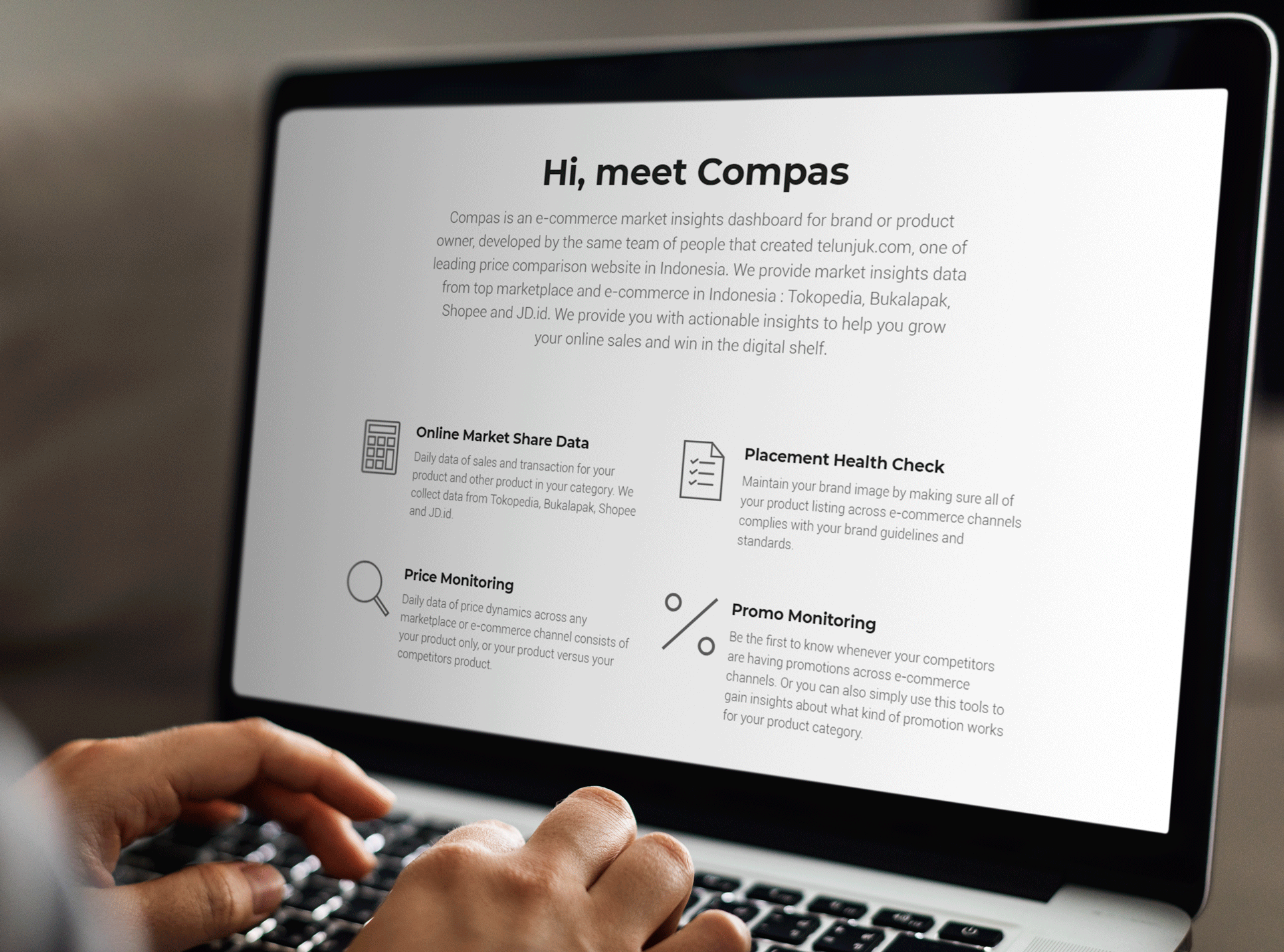 Platform pembanding harga Telunjuk meresmikan produk terbarunya Compas dalam versi beta, sebuah dasbor e-commerce market insight untuk pelaku online UMKM