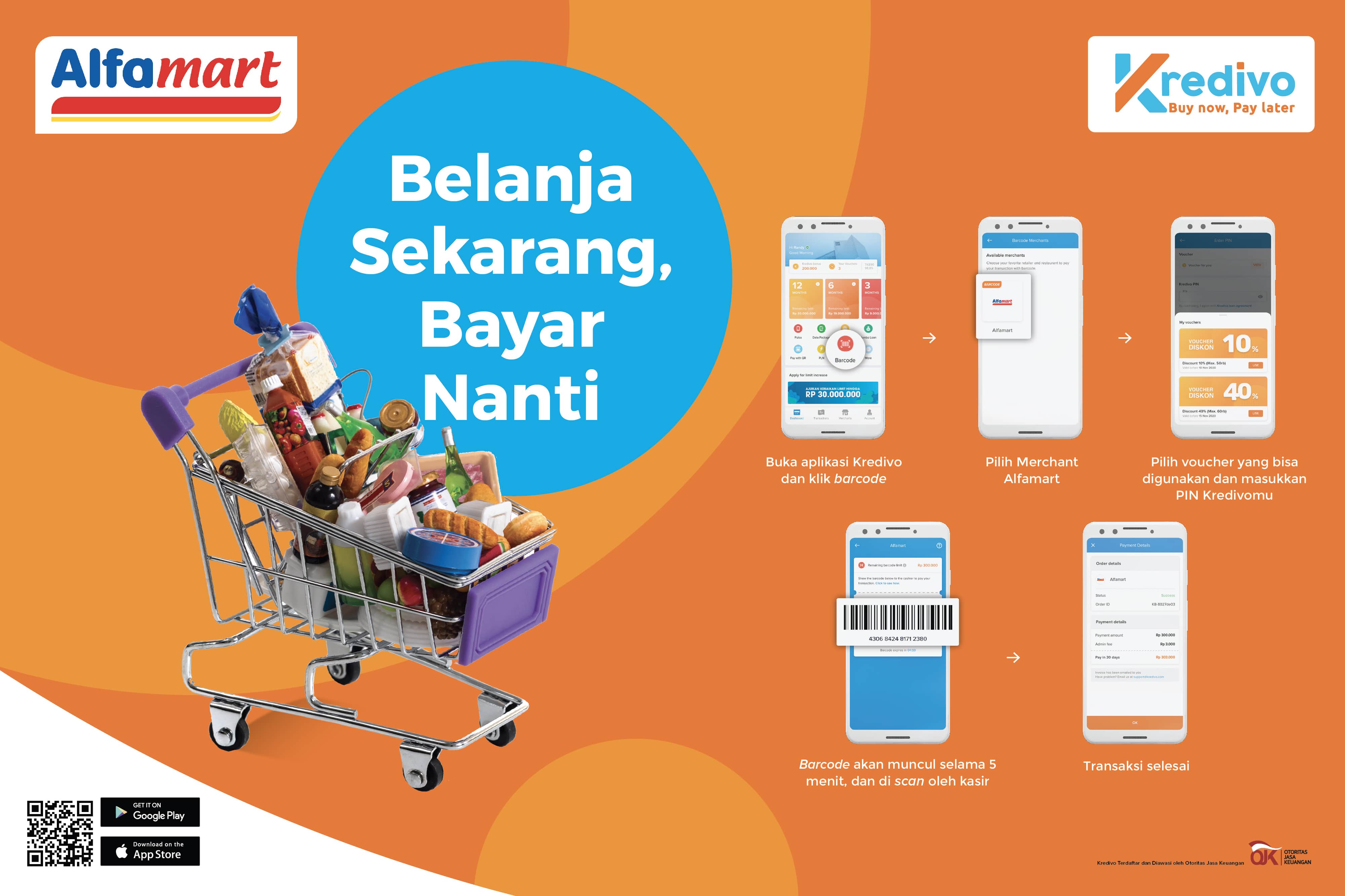 Limit paylater Kredivo dapat digunakan untuk belanja kebutuhan sehari-hari di 15 ribu gerai Alfamart dengan bunga 0% dan tenor 30 hari