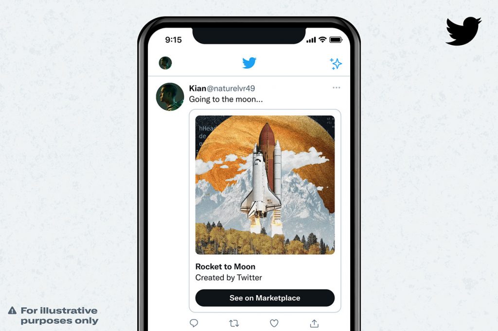 Tampilan fitur NFT Tweet Tiles di Twitter