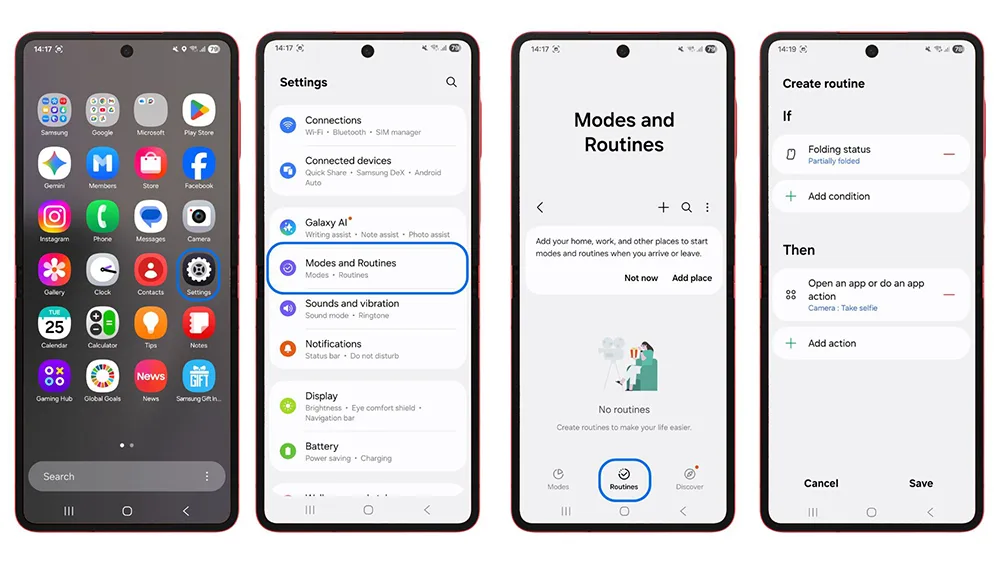 Cara mengaktifkan Automatic Routines di Galaxy Z Flip7